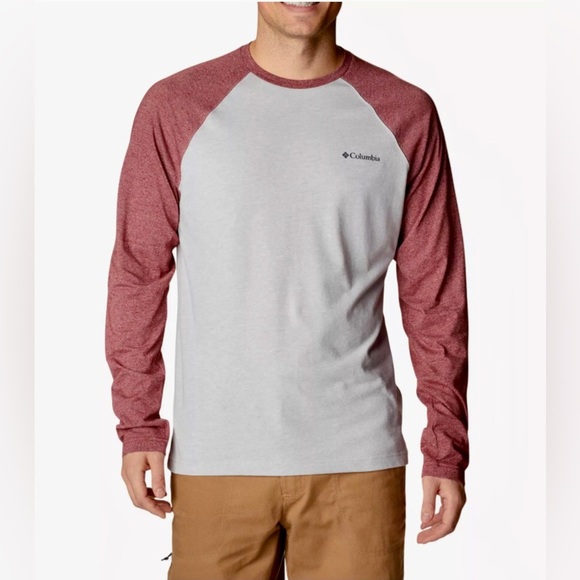 Columbia Men’s Thistletown Hills Gray/Red Raglan Long Sleeve Tee Size XXL - Picture 1 of 7
